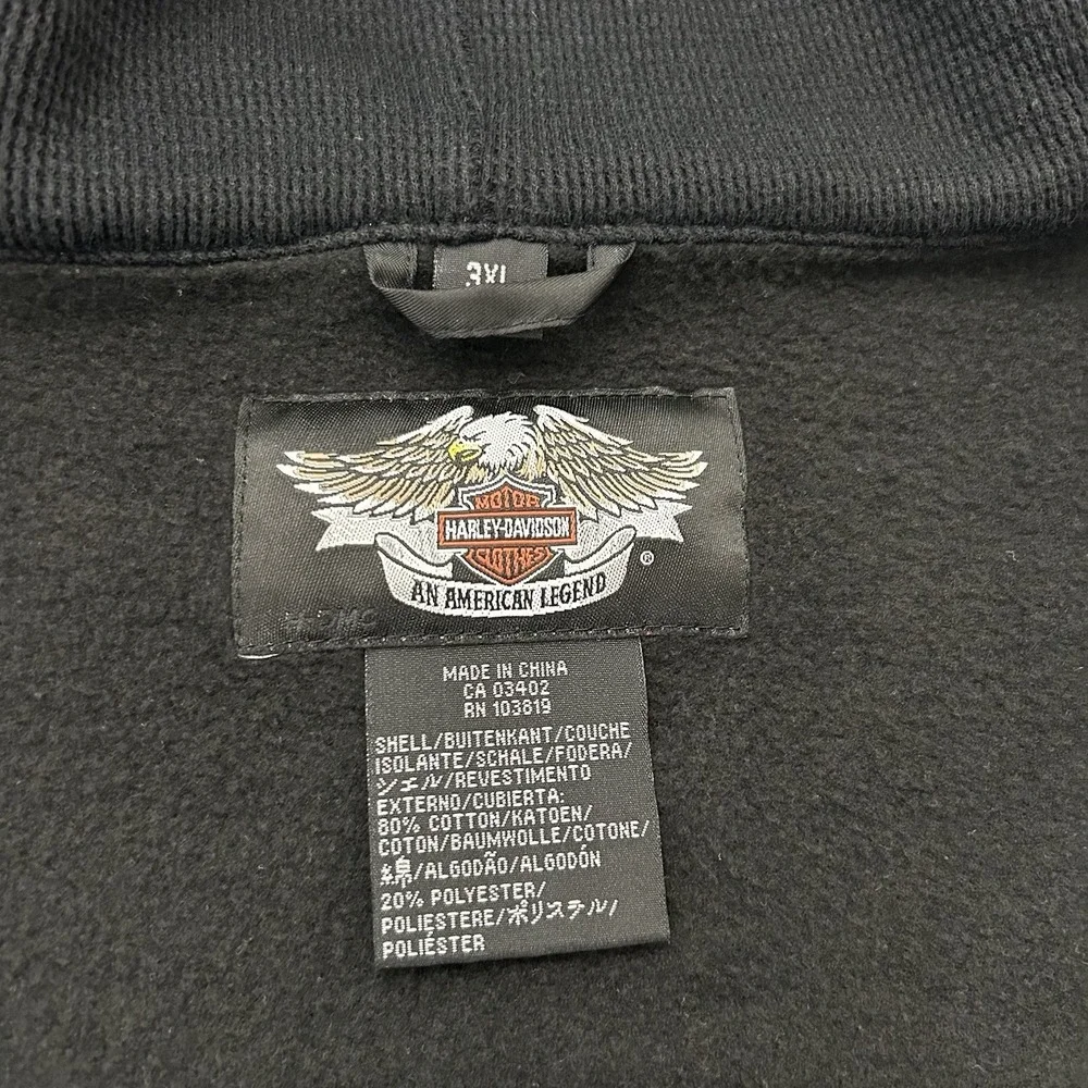 Harley Davidson Bar Shield Fleece Hooded Zip Vest Black 3XL Biker Moto 2007‎